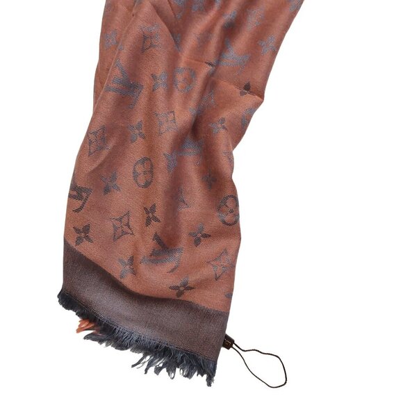 LOUIS VUITTON LV Vintage Mauve Pink Gray Silver Monogram Scarf Shawl Wrap  VWT - Picture 5 of 10